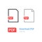 PDF file download icon set. Document symbol. Flat style. Line design.