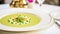 Pea cream soup in a restaurant, English countryside exquisite cuisine menu, culinary art food and fine dining