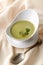Pea and minty soup in a bowl