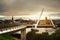 Peace bridge in Derry Londonderry in Northern Ireland with city center