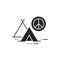 Peace camp glyph black icon. Anti war movement. Peaceful protest. Pictogram for web page, mobile app, promo