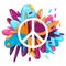 peace circle icon symbol of hippie anti war retro logo in colorful splat paint liquid splashing ink splash design