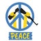 Peace concept script and sign, rifle broken by hands blue and yellow colors, no war poster, banner