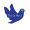 Peace day event with dark blue dove with globe eye.