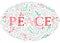 Peace Hand-Drawn Lettering with Doodle Swirls, Winter Holiday Foliage on White Background
