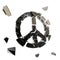 Peace icon broken into tiny black pieces isolated