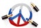 Peace icon with Russia national flag pattern drawing by Lipstick blue red and white color, Pray for peaceful and Stop war concept