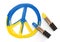 Peace icon with Ukraine national flag pattern drawing by Lipstick blue and yellow color, Pray for peaceful and Stop war concept