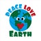Peace Love Earth saying with cute smiley Earth with heart. G
