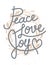 Peace, love, joy Christmas lettering quote with a golden wreath