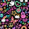 Peace and Love Seamless Pattern Psychedelic Doodle