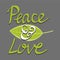 Peace and love words, hand written lettering