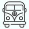 Peace Minivan line icon. Bus with peace symbol vector illustration isolated on white. Hippie minibus outline style