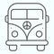 Peace Minivan thin line icon. Bus with peace symbol vector illustration isolated on white. Hippie minibus outline style