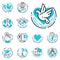 Peace outline blue icons love world freedom international free care hope symbols vector illustration