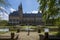 Peace Palace fountain and garden reflected on the calm water