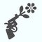 Peace pistol solid icon. Pistol with peace symbol vector illustration isolated on white. Gun shooting flower glyph style