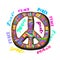 Peace sign. Bright embroidery and letteringing