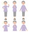 Peace sign, crying, bright look of Grandma`s upper body and the whole body of the vector illustrations set