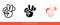 Peace sign hand with fingers on a background of red circles icon of 3 types.