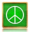 Peace sign icon chalk board green square button slate texture wooden frame concept isolated on white background with shadow