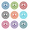 Peace sign icon flat round buttons set illustration design