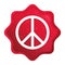 Peace sign icon misty rose red starburst sticker button