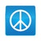 Peace sign icon shiny blue square button