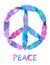 Peace sign made of colored bird feathers. Hippie symbol. Sixties