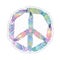 Peace sign made of colored bird feathers. Hippie symbol. Sixties Boho Style. Tribal Native American Indians Motifs