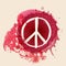 Peace sign on red water color ink splat background