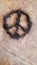 peace symbol from hair clippings on the tile floor