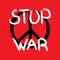 Peace symbol and handwritten text Stop War drawn by rough brush. Anti-war poster. Grunge, paint, graffiti, ink.