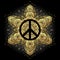 Peace symbol over decorative ornate background mandala round pattern. Boho, hippie style. Freedom, spirituality