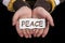 Peace text on hand