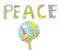 Peace word design with tree, flowers, birds