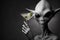 Peaceful Alien Drinking Martini on Gray Background