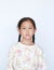 Peaceful asian little girl looking at camera over white background