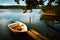 Peaceful atmosphere lake,boats and pier