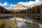 Peaceful autumn alpine scenery at Lago dâ€™Antorno with dolomite peak reflections