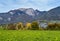 Peaceful autumn Alps mountain lake shore view. Wolfgangsee lake, Salzkammergut, Upper Austria