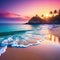 peaceful beach scene with gentle and colorful sunset captured with using