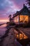 peaceful beachfront cottage at sunset