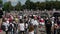 Peaceful Belarusian people in white clothes with opposition flags at peaceful protest. Cars beep. Original sound: Gomel, Belarus