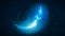 Peaceful blue glowing feather on night sky with stars