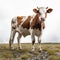 A peaceful bovine stands tall against a serene white backdrop, captivating onlookers