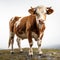 A peaceful bovine stands tall against a serene white backdrop, captivating onlookers