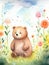 Peaceful Brown Bear in Colorful Flower Field AI Generated