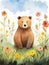 Peaceful Brown Bear in Colorful Flower Field AI Generated