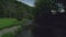 Peaceful calm river, low under the trees at dusk in the forest